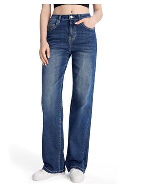 Tall Women's Straight Leg Jeans Mid Waisted Stretchy Denim Pants